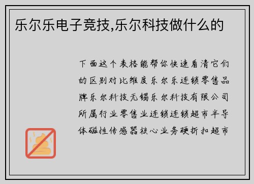 乐尔乐电子竞技,乐尔科技做什么的